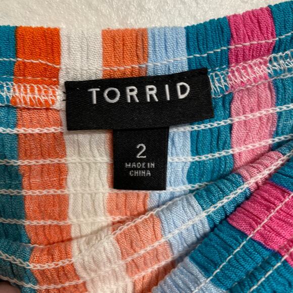 Torrid Multicolor Striped Gauze Midi Strapless Dress Sz 2 - Picture 6 of 14